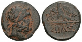 Greek Bithynia, Dia. Ca. 85-65 B.C. AE 22 (19.1mm, 6.6 gr 
Laureate head of Zeus right / ΔΙΑΣ, eagle standing left on thunderbolt, head right, wings o...