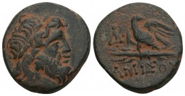 Greek Pontos. Amisos. Time of Mithradates VI Eupator circa 120-63 BC. Bronze Æ 20.5 mm, 7.2 g
 Laureate head of Zeus right / ΑΜΙΣΟΥ, eagle standing le...