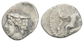 Greek Coins CILICIA. Uncertain. Obol (4th century BC). 0.6gr 11.5mm
Obv: Aphrodite, holding lotus, seated left on throne decorated with two sphinxes. ...