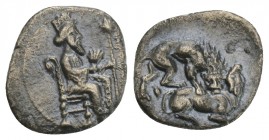 Greek CILICIA. Tarsos. Mazaios, satrap of Cilicia, 361/0-334 BC. Obol silver 0.6gr 11.3mm
Artaxerxes III seated right on throne with back terminating ...