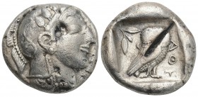 Greek ATTICA, Athens. Circa 454-404 BC. AR Tetradrachm 17gr. 24.5mm
 Helmeted head of Athena right, with frontal eye / Owl standing right, head facing...