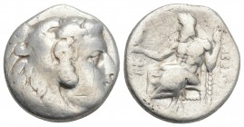 Kingdom of Macedon. Alexander III, "The Great". Drachm . 4.1gr 16.3mm
Heracles' head to right coated with lion skin. Rev.: Zeus seated to the left wit...