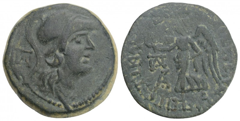 Greek Pamphylia. Side circa 200-36 BC. 7gr 22.5mm Bronze Æ . Helmeted head of At...