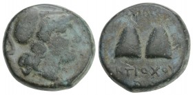 Greek SELEUKID KINGS of SYRIA. Antiochos I Soter. Tarsos.281-261 BC. AE 6.8gr 17.7mm
Helmeted head of Athena right Rev: Caps of the Dioskouroi; BAΣIΛE...