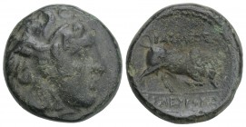 Greek Seleucid Kingdom, Seleukos I 312-281 BC, AE Sardes mint 7.3gr 19.6mm Obv: Winged head of Medusa right Rev: Bull butting right SC 6.2.