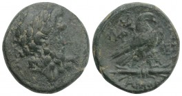 Greek PHRYGIA. Amorion. Ae (2nd-1st centuries BC) 6.7gr 20.1mm
Obv: Laureate head of Zeus right. Rev: Eagle standing right on thunderbolt, with keryke...