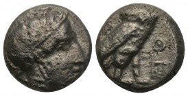 Greek PHILISTIA (PALESTINE). Gaza. Mid 5th century-333 BC. Drachm (Silver, 12.8 mm, 3.7 g, 
Head of Athena to right, wearing crested Attic helmet deco...
