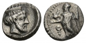 Greek Cilicia, Tarsos. Tiribazos. Satrap of Lydia, 388-380 B.C. AR obol (9.6 mm, 0.70 g,). Baal standing left, releasing eagle and holding scepter;
 d...