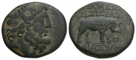 Greek Seleukis and Pieria, Apameia on the Axios, 1st century BC. Æ (21.5mm, 7.2g, ), year 8 of the Pompeian era (57/6 BC).
 Laureate head of Zeus r. R...