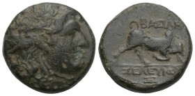Greek Seleukid Kings. Seleukos I Nikator (312-281 BC). Ae. Sardes 6.5gr 18.7 mm
. Winged head of Medusa right/ Bull butting right SC 6.2.