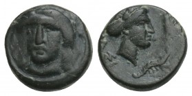 CARIA. Iasos. Ae (4th-3rd centuries BC). 1gr 9.4mm
Obv: Laureate head of Apollo facing slightly left.
Rev: IAΣI. Head of nymph right, with hair in sak...