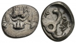 Greek DYNASTS of LYCIA. Perikles. Circa 380-360 BC. AR Third Stater (14.4mm, 2.70 g). Limyra mint(?). Lion scalp facing / Triskeles within incuse circ...