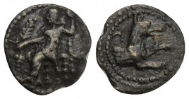 GREEK COINS. CILICIA. - Tarsos. - indefinite Mzst. (Tarsos?). Tritartemorion, 4th century 0.6gr 10.9mm
v. Baaltar enthroned / wolf protome, crescent m...