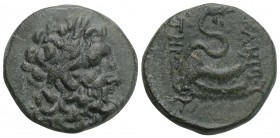 Greek Mysia, Pergamon. Ca. 200-113 B.C. AE 15 (21.8 mm, 8.8 g, ). 
Laureate head of Asklepios (or Zeus) right / ΑΣΚΛΗΠΙΟΥ / ΣΩΤΗΡΟΣ, serpent-entwined ...