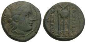Greek Macedonian Kingdom. Kassander. 316-297 B.C. AE unit 18.9 mm, 6.6 g, . Uncertain Macedonian mint.
 Laureate head of Apollo right / BAΣIΛEΩΣ KAΣΣA...