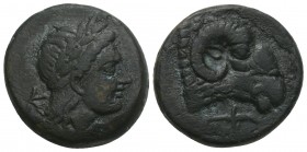 Greek Coins TROAS. Kebren. Ae (Circa 400-387 BC). 8.1gr . 19.6 mm. 
 Obv: Head of ram right; below, knife right. Rev: K - E. Laureate head of Apollo r...
