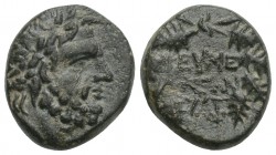 PHRYGIA, Eumenia. Circa 2nd Century BC. Æ 15.0mm 3.0gr
 Laureate head of Zeus right / EΨME/NEΩN; ΔI below, all within wreath. SNG von Aulock -; SNG Co...