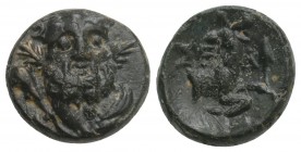 Greek PISIDIA. Selge. 2nd-1st century BC. AE (Bronze, 12.3 mm, 1.7 g,). Bearded facing head of Herakles, wearing wreath of cypress branches.
 Rev. ΣE-...