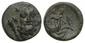 Greek PISIDIA. Selge. 2nd-1st century BC. AE (Bronze, 12.2 mm, 1.9 g,). Bearded facing head of Herakles, wearing wreath of cypress branches.
 Rev. ΣE-...