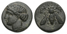 Greek Coins IONIA. Ephesos. Ae (Circa 375-325 BC). 1.3gr. 11.1mm Obv: Female head Artemisleft, wearing stephane. Rev: E - Φ. Bee.