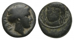 Greek Coins Iasos (BC 350-250) AE 0.8 gr. 9.4 mm.
ca 4th-3rd century BC. AE10 (0.8g). Laureate head of Apollo facing slightly left / ΙΑΣΙ, head of nym...