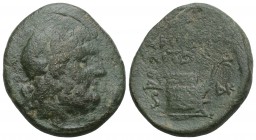 Greek Coins Macedon Amohipolis Amphipolis, c. 187-168/7 BC, Æ, 7.5g, 22.9mm.
 Laureate head of Zeus right / Prow of galley right; monogram to left and...