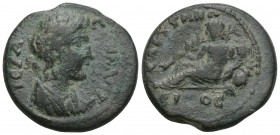 LYDIA, Saitta. Pseudo-autonomous issue. Circa 3rd century AD. Æ 23mm (8.1 g 23.3mm, ).
 Draped bust of the Senate right / River-god Hermos reclining l...