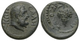 LYDIA. Sala. Pseudo-autonomous (3rd century ). Ae.
Obv: Bearded laureate head of Herakles right. СΑΛΗΝΩΝ.
2.7 Gr. 15.9 mm.