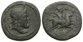 Greek Coins
PISIDIA, Isinda. Æ (20.8mm, 4.8 g,). 
 Diademed head of Zeus right / Horseman galloping right, spearing serpent; behind, palm branch befor...