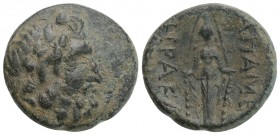 Greek Coins Phrygia. Apamea (Circa 100-50 BC). Ae. 
Herakle-, and Eglo-, magistrates. Obv:Laureate head of Zeus right Rev: Cult statue of Artemis Anaï...