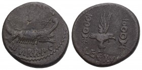 The Roman Republic Marcus Antonius. Denarius, mint moving with M. Antonius 32-31, AR 3.4 g. 17.4mm
ANT AVG – III·VIR·R·P·C Galley r., with sceptre ti...