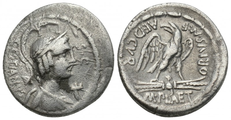 Roman Republican M. Plaetorius M.f. Cestianus. 57 BC. AR Denarius 19.8mm, 3.80 g...