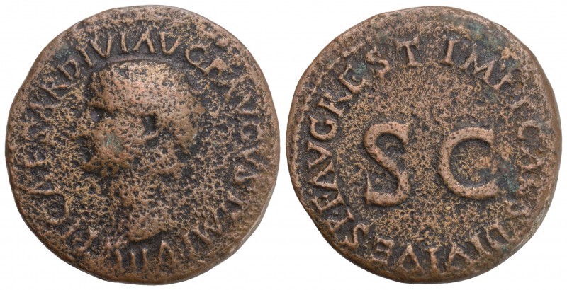ROMAN IMPERIAL
Tiberius Æ As. Restitution issue struck under Titus in Rome, AD 7...