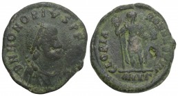 Roman Imperial Coins Honorius. A.D. 393-423. Æ (23.2 mm, 4.8 gr.). Antioch, A.D. 393-395. 
D N HONORIVS P F AVG, diademed, draped and cuirassed bust o...