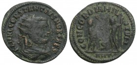 Roman Imperial Coins Constantius I (AD 305-306). BI antoninianus (21.2mm,2.5gm ). Silvering. Antioch, AD 293.
 FL VAL CONSTANTIVS NOB CAES, radiate, d...
