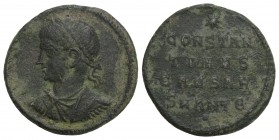 Roman Imperial Constantine II, as Caesar, Æ Nummus. Antioch, AD 325-326. Draped and cuirassed bust left, wearing diadem-like wreath 
 CONSTANTINVS CAE...