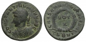 Roman Imperial Coins Constantine II. As Caesar, A.D. 317-337. Æ follis 18.4 mm, 2.1 g, . Thessalonica, A.D. 324. CONSTANTINVS IVN NOB C, laureate, dra...