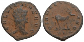 Roman İmperial GALLIENUS (253-268). Antoninianus. Rome. 2.6 Gr 20.9mm
Obv: IMP GALLIENVS AVG. Radiate head right. Rev: DIANAE CONS AVG / E. Deer stand...