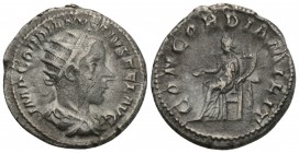 Roman Imperial Gordian III, 238-244. Antoninianus Silver, 22.3 mm, 5.5 g, Rome
IMP GORDIANVS PIVS FEL AVG Radiate, draped and cuirassed bust of Gordia...