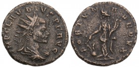 Roman Imperial Claudius II (Gothicus) AD 268-270. Cyzicus Billon Antoninianus 19.8 mm, 3.6 g
 IMP CLAVDIVS P F AVG, radiate, draped and cuirassed bust...
