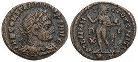 Roman Imperial Constantine I. A.D. 307/10-337. Æ Follis (20.5 mm, 3.1 g, 7 h). Trier mint, struck A.D. 317.
 CONSTANTINVS PF AVG, laureate, draped and...