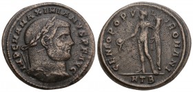 Roman ImperialMaximianus. First reign, A.D. 286-305. AE follis (28.0 mm, 9.6 g,). Heraclea mint, struck A.D. 296-8. 
IMP C M A MAXIMIANVS P F AVG, lar...