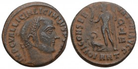 Roman Imperial Licinius I AD 308-324. Antioch Follis Æ 20mm., 4.4g.
IMP C VAL LICIN LICINIVS P F AVG, laureate head of Licinius I to right 
 IOVI CONS...
