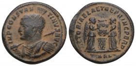 Roman İmperial Constantine I. AD 307/310-337. Æ Follis 3.4gr 18.9mm. Arelate (Arles) mint, 3rd officina. Struck AD 319. 
Helmeted and cuirassed bust l...