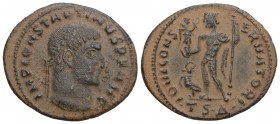ROMAN IMPERIAL Constantine I Æ Nummus. Thessalonica, AD 316-317. 3.0 gr. 23.1mm
 IMP CONSTANTINVS P F INV AVG, laureate head right / IOVI CONSERVATORI...