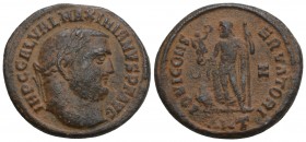 Roman Imperial Galerius BI Nummus. Antioch, AD 310-311. 7.0 Gr 24.6mm
IMP C GAL VAL MAXIMIANVS P F AVG, laureate head to right / IOVI CONSERVATORI, Ju...