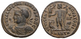 Roman Imperial Licinius II, as Caesar AD 317-324. Antioch Follis Æ 18.9 mm, 2,7 g
D N VAL LICIN LICINIVS NOB C, helmeted and cuirassed bust left, hold...