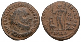Licinius I. A.D. 308-324. AE follis 18.9 mm, 3.0 gr. Alexandria mint, Struck A.D. 321-324.
 IMP C VAL LICIN LICINIVS P F AVG, radiate, draped, and cui...
