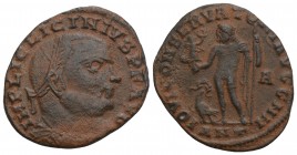 Roman Imperial Licinius I, 308-324. Follis Bronze, 23.4 mm, 3.2 gr, Antiochia, 315-316.
 IMP LIC LICINIVS P F AVG Laureate and cuirassed bust of Licin...