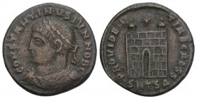 Roman Empire CONSTANTINE II. Follis. 326-328 AD Thessalonica. 3.1 gr 19mm
 Bust laureate and with breastplate on the L. FL IVL CONSTANTINVS NOB C. . C...